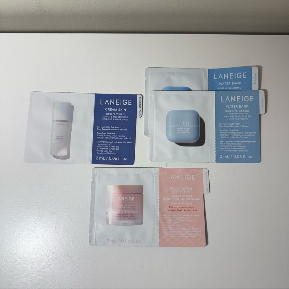 LANEIGE Moisturizer Sample Set Water Bank, Cream Skin, Bouncy Firm Sleeping Mask